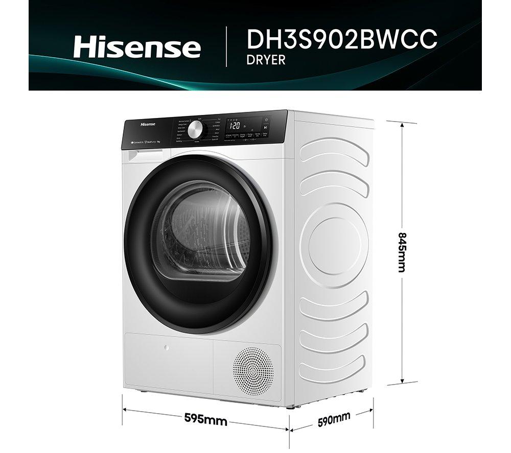 HISENSE 3S Series DH3S902BWCC WiFi-enabled 9 kg Heat Pump Tumble Dryer - White image number 6 of 23