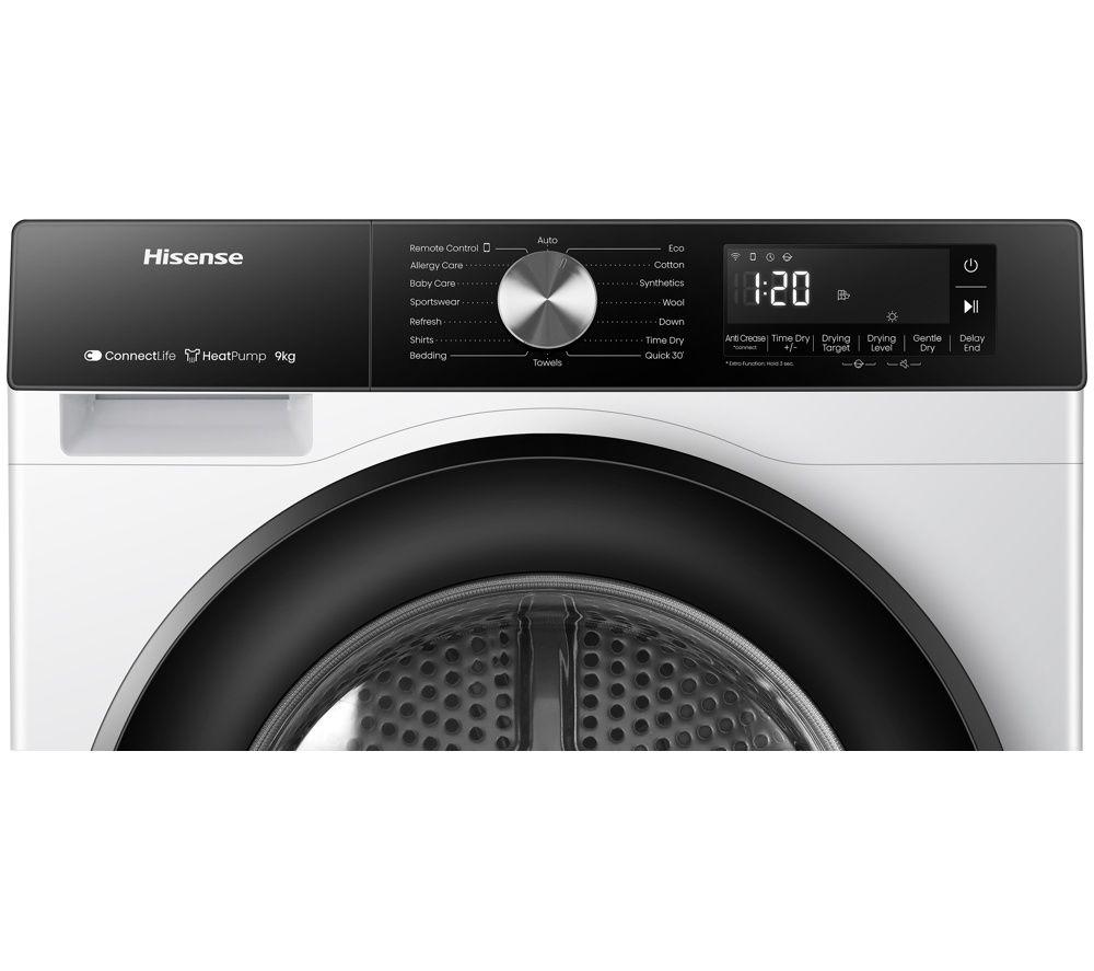 HISENSE 3S Series DH3S902BWCC WiFi-enabled 9 kg Heat Pump Tumble Dryer - White image number 2 of 5