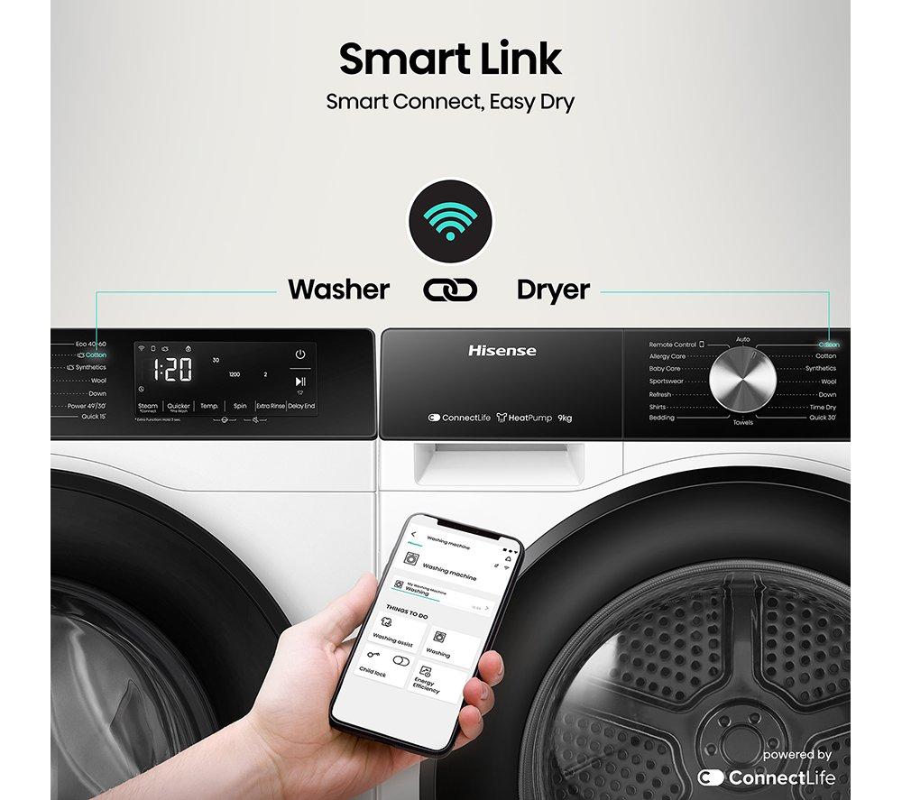 HISENSE 3S Series DH3S902BWCC WiFi-enabled 9 kg Heat Pump Tumble Dryer - White image number 13 of 23