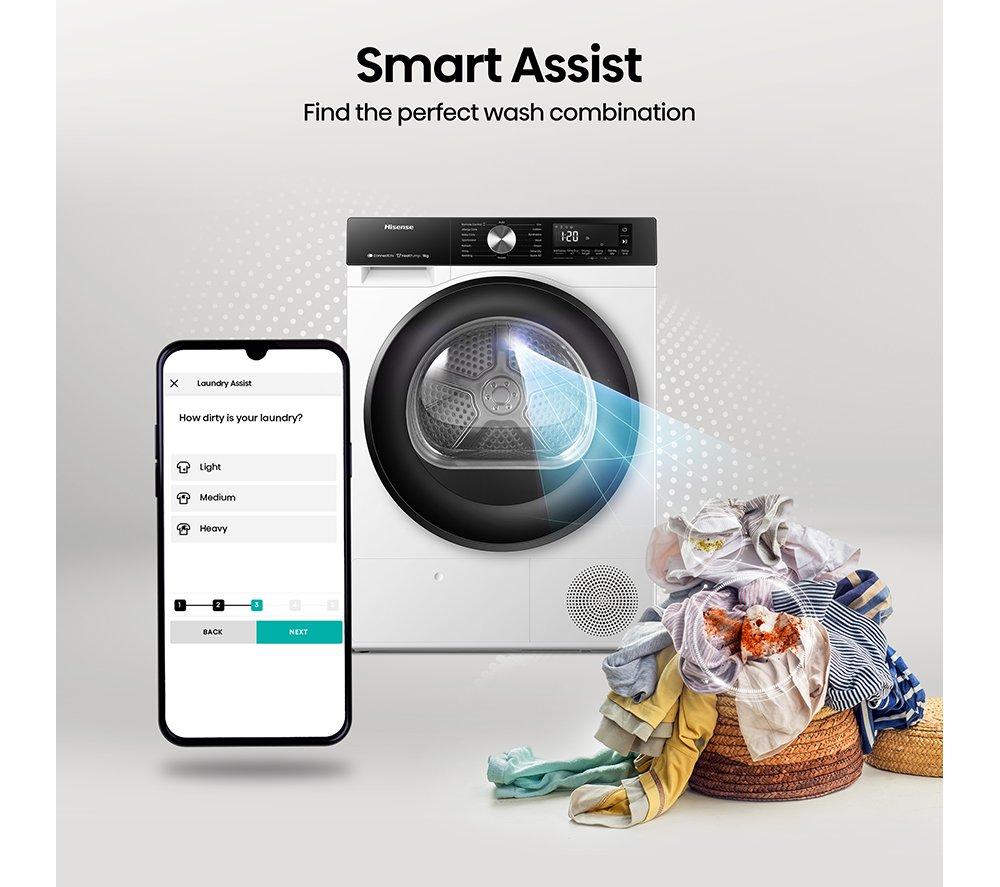 HISENSE 3S Series DH3S902BWCC WiFi-enabled 9 kg Heat Pump Tumble Dryer - White image number 16 of 23