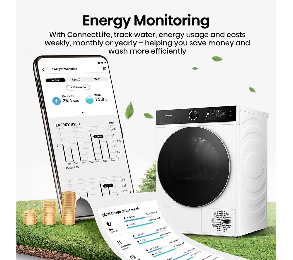 HISENSE KitchenFit 5i Series DH5I904BWBC WiFi-enabled 9 kg Heat Pump Tumble Dryer - White image number 15 of 32
