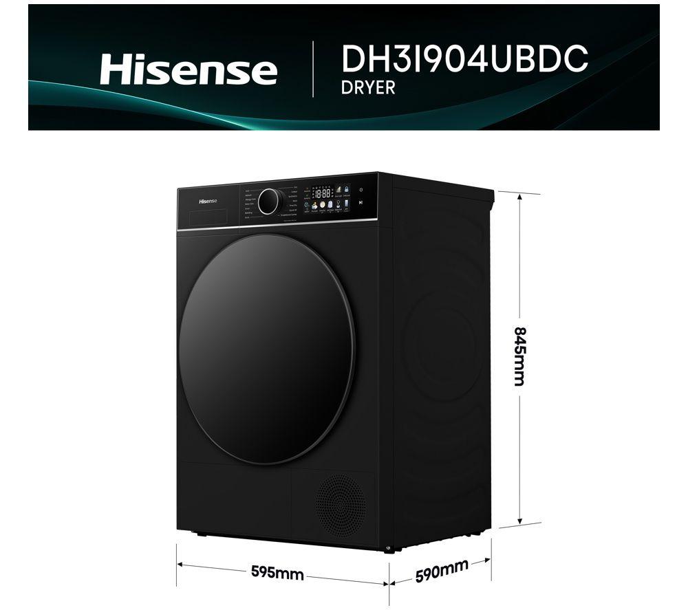 HISENSE 3i Series DH3I904UBDC WiFi-enabled 9 kg Heat Pump Tumble Dryer - Black image number 3 of 6