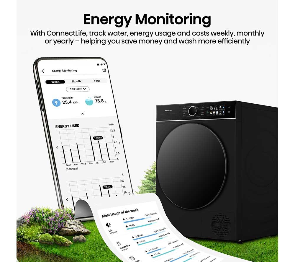 HISENSE 3i Series DH3I904UBDC WiFi-enabled 9 kg Heat Pump Tumble Dryer - Black image number 14 of 28