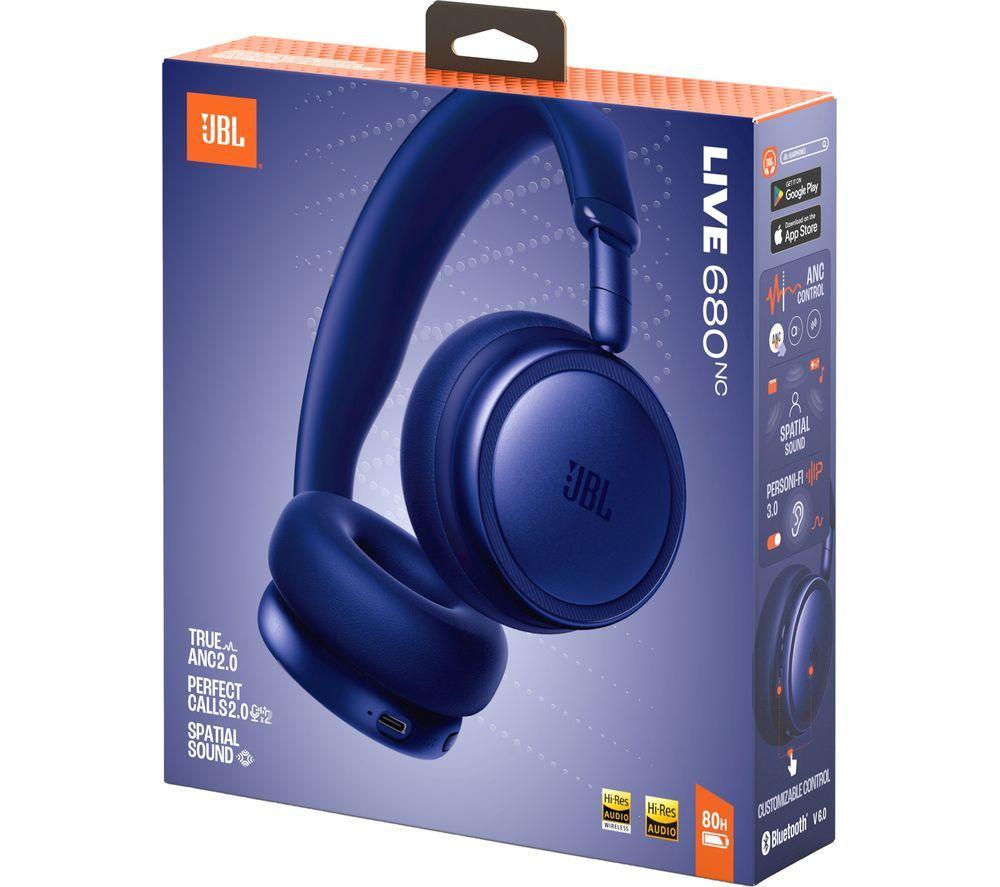 JBL Live 680NC Wireless Bluetooth Noise-Cancelling Headphones - Blue image number 3 of 9