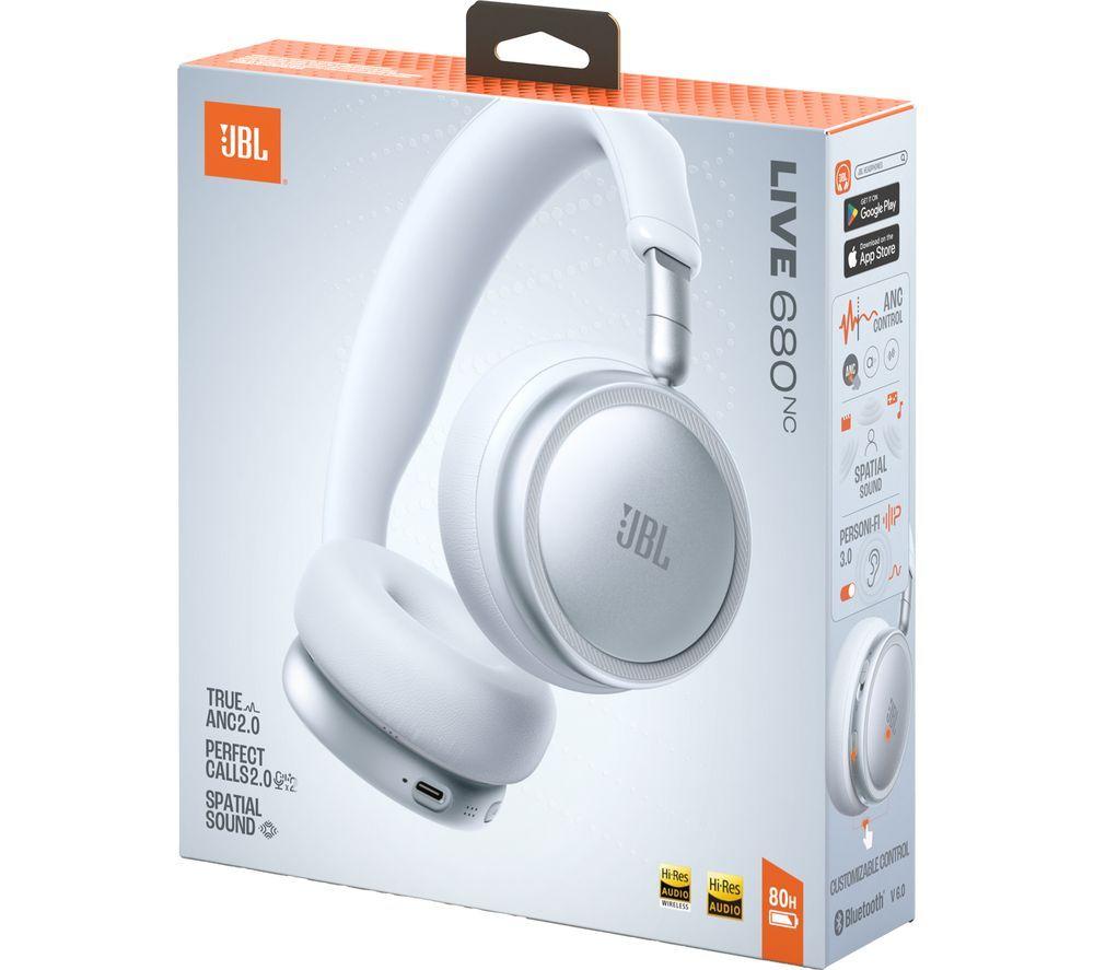 JBL Live 680NC Wireless Bluetooth Noise-Cancelling Headphones - White image number 2 of 9