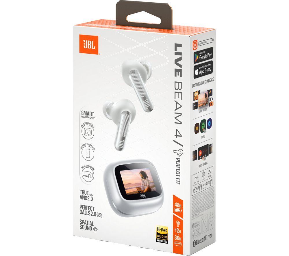 JBL Live Beam 4 Wireless Bluetooth Noise-Cancelling Earbuds - Silver image number 2 of 8
