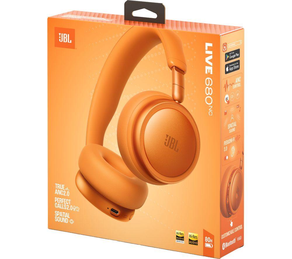 JBL Live 680NC Wireless Bluetooth Noise-Cancelling Headphones - Orange image number 2 of 9