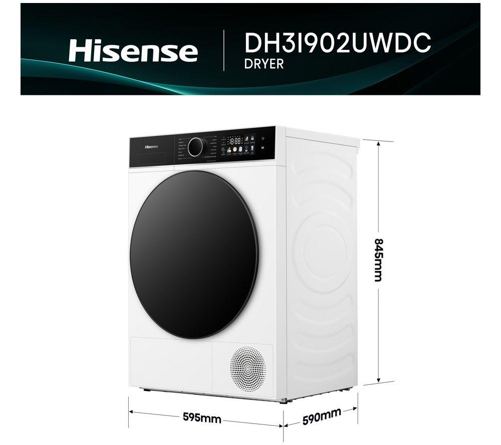 HISENSE 3i Series DH3I902UWDC WiFi-enabled 9 kg Heat Pump Tumble Dryer - White image number 3 of 4