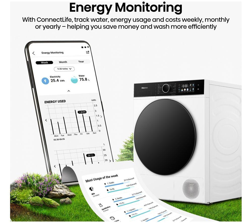 HISENSE 3i Series DH3I902UWDC WiFi-enabled 9 kg Heat Pump Tumble Dryer - White image number 4 of 4