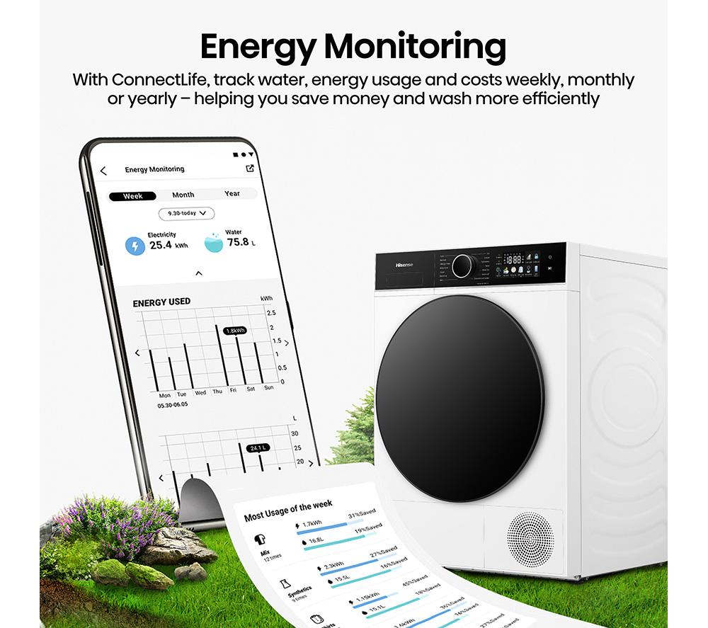 HISENSE 3i Series DH3I902UWDC WiFi-enabled 9 kg Heat Pump Tumble Dryer - White image number 14 of 28