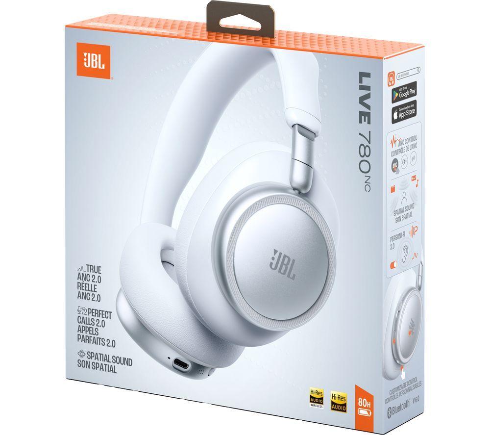 JBL Live 780NC Wireless Bluetooth Noise-Cancelling Headphones - White image number 2 of 8