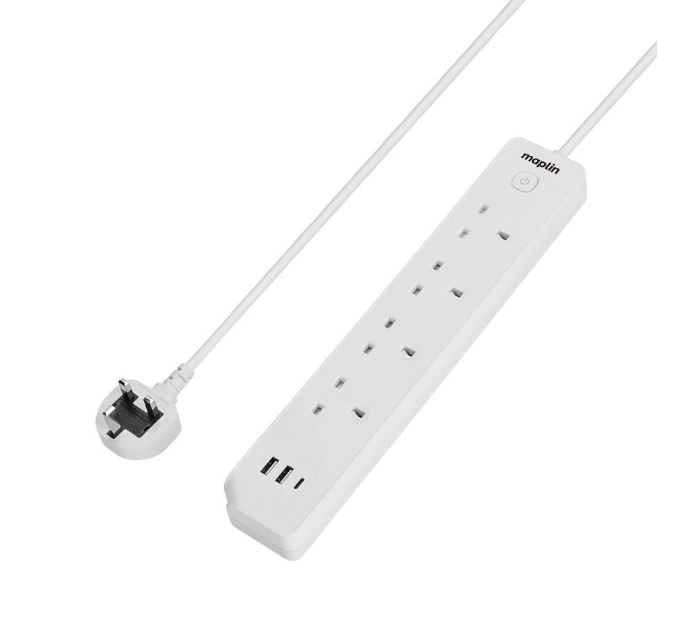 Maplin 1.8M 4 Socket 13 Amp Extension Lead With 2X Usb-A / 1X Usb-C Ports - Image 4