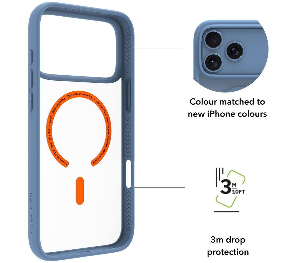 D BRAMANTE Grenen Ultra D3O MS iPhone 18 Pro Max / 17 Pro Max Case - Clear & Blue image number 6 of 16