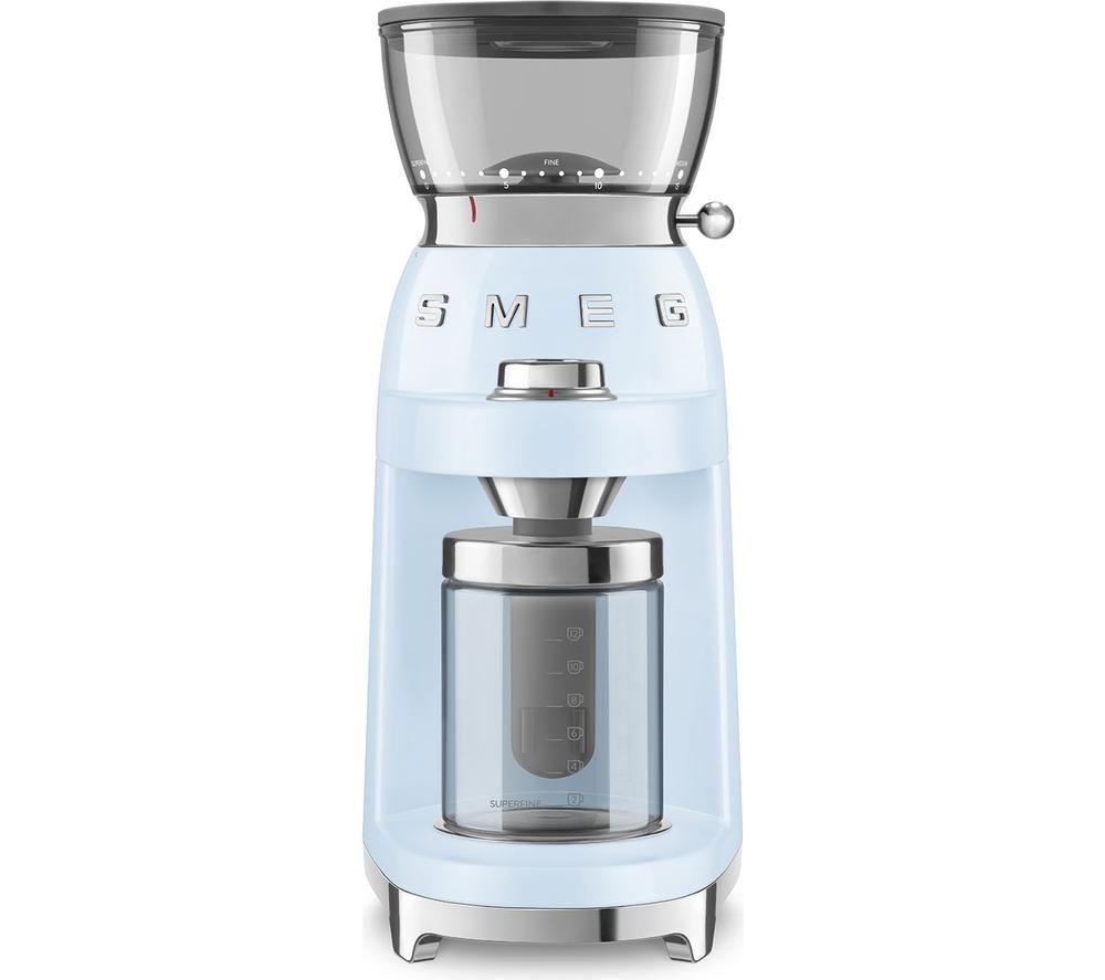 Smeg 50'S Style Electric Coffee Grinder, Features A Conical Burr, 30 Bean Grinding Levels, Pastel Blue, Cgf03pbuk - Image 5