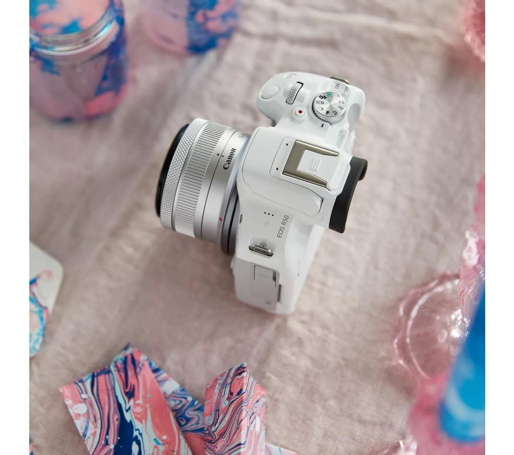 CANON EOS R50 Mirrorless Camera with RF-S 18-45 mm f/4.5-6.3 IS STM Lens - White image number 3 of 14