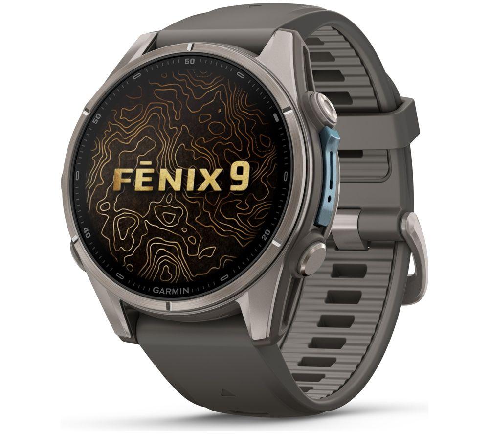 Garmin Fenix 9 Smart Watch - Titanium With Pebble Grey Silicone Band, 43 Mm, Silver/Grey