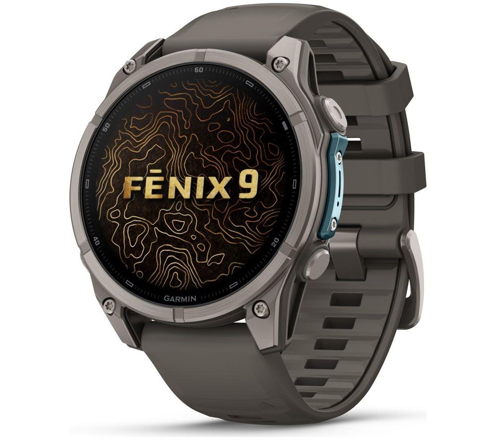 GARMIN fenix 9 Smart Watch - Titanium with Pebble Grey Silicone Band, 47 mm