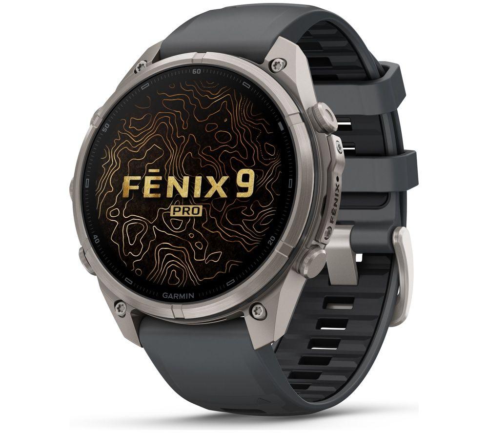 GARMIN fenix 9 Pro Smart Watch - Titanium with Graphite & Black Silicone Band, 47 mm