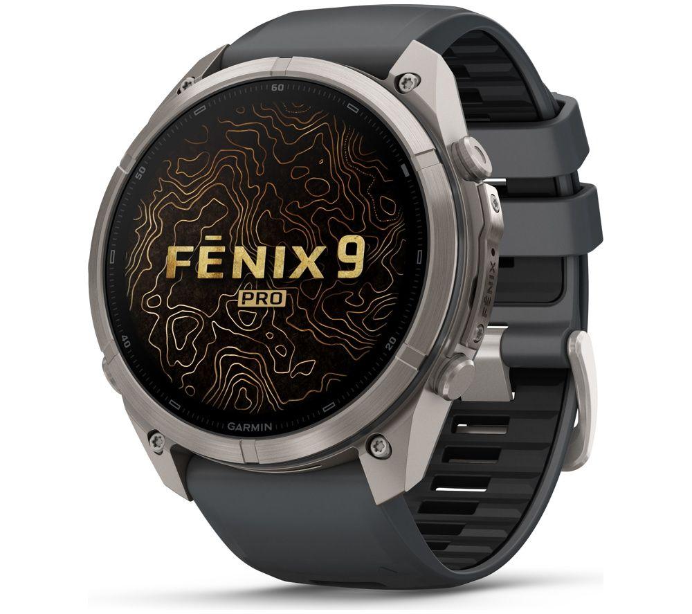 GARMIN fenix 9 Pro Smart Watch - Titanium with Graphite & Black Silicone Band, 51 mm