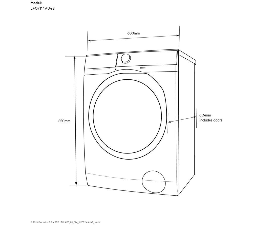 AEG 6000 ProSense LFO7114AU4B 10 kg 1400 Spin Washing Machine - Onyx image number 2 of 8