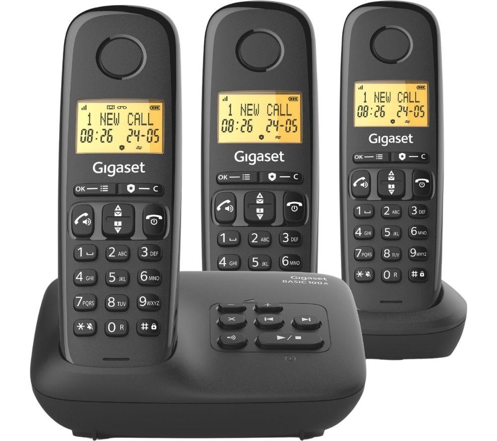 GIGASET Everyday 150A Cordless Phone - Triple Handsets, Black