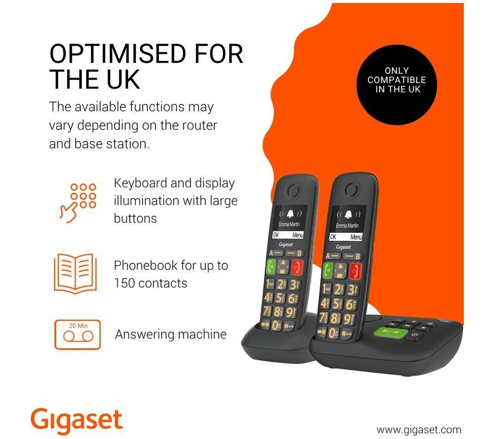 GIGASET E290A Cordless Phone - Twin Handsets, Black image number 3 of 5