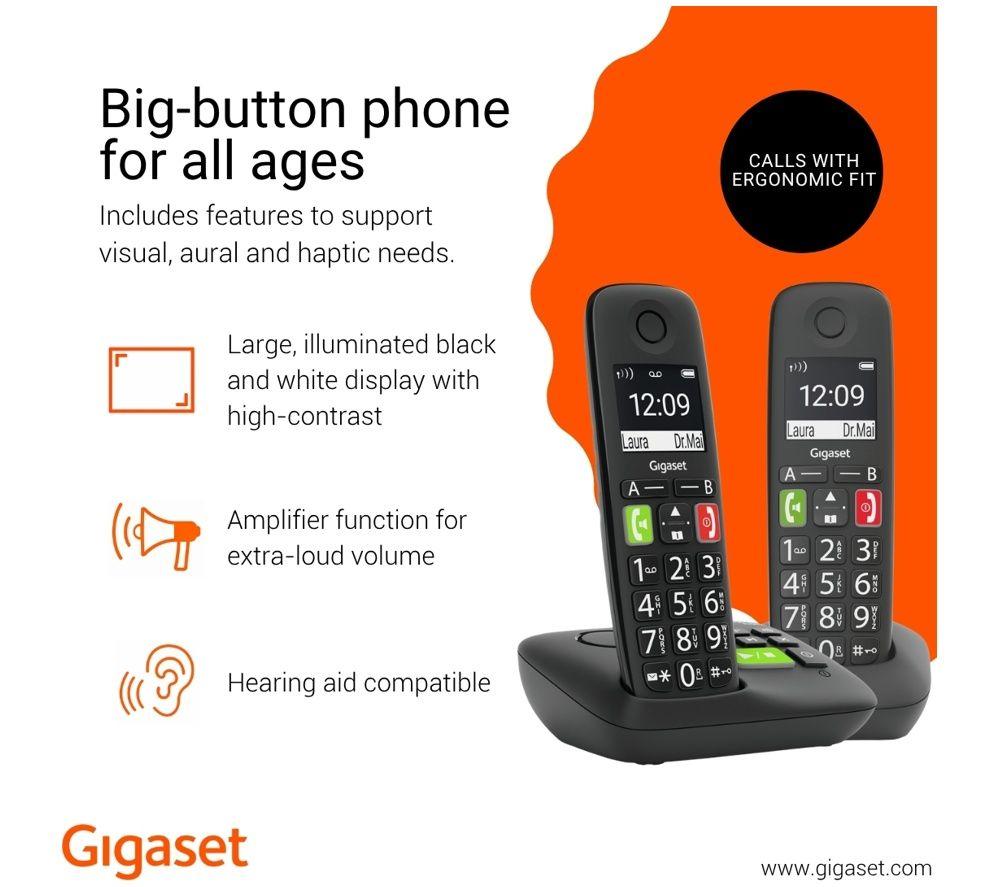 GIGASET E290A Cordless Phone - Twin Handsets, Black image number 4 of 5