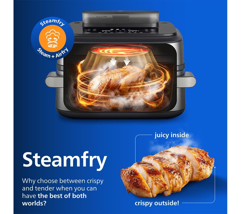 PHILIPS 5000 Series 9.5L NA565/92 Dual Basket Steam Air Fryer - Silver & Black image number 4 of 15