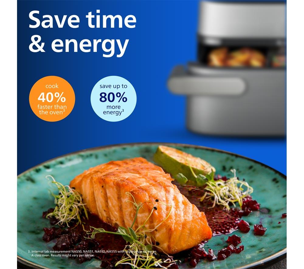 PHILIPS 5000 Series 9.5L NA565/92 Dual Basket Steam Air Fryer - Silver & Black image number 11 of 15