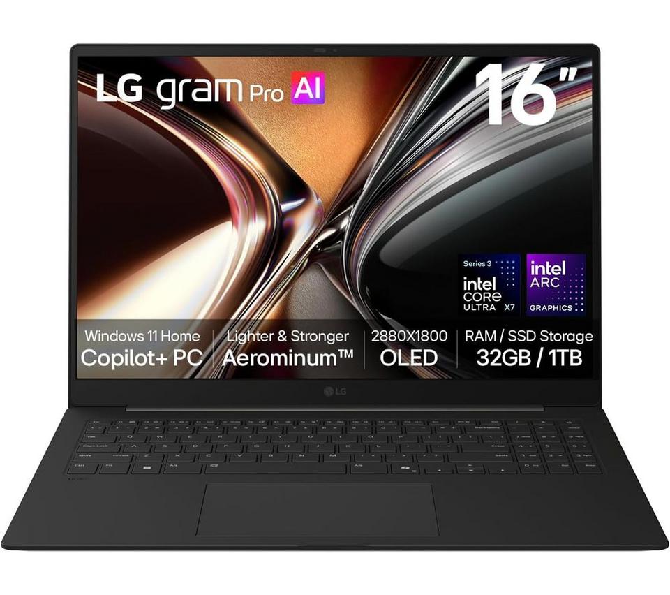 LG Gram 16 Pro 16" Laptop, Copilot+ PC - Intel® Core™ X7, 1 TB SSD, Carbon Black
