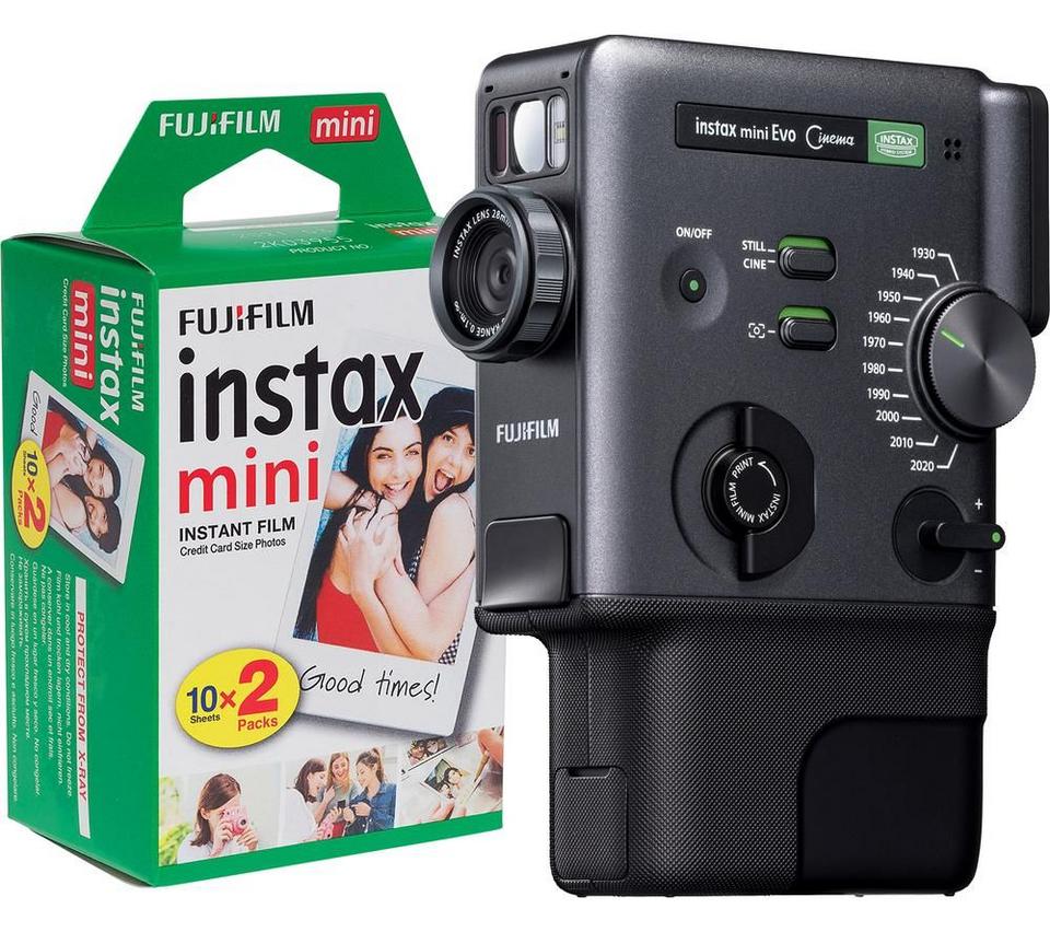 FUJIFILM Instax mini Evo Cinema Instant Camera with 20 Shot Pack - Black & Grey