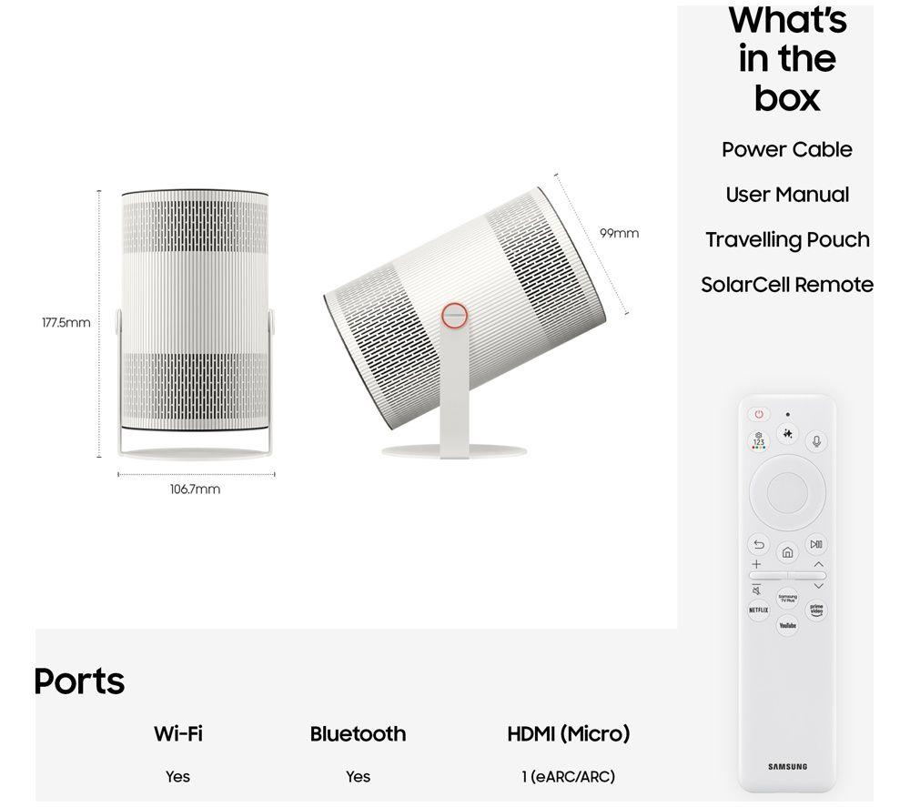 SAMSUNG The Freestyle+ SP-LFF3HLAXXXU Smart Full HD Portable Projector - White image number 3 of 11