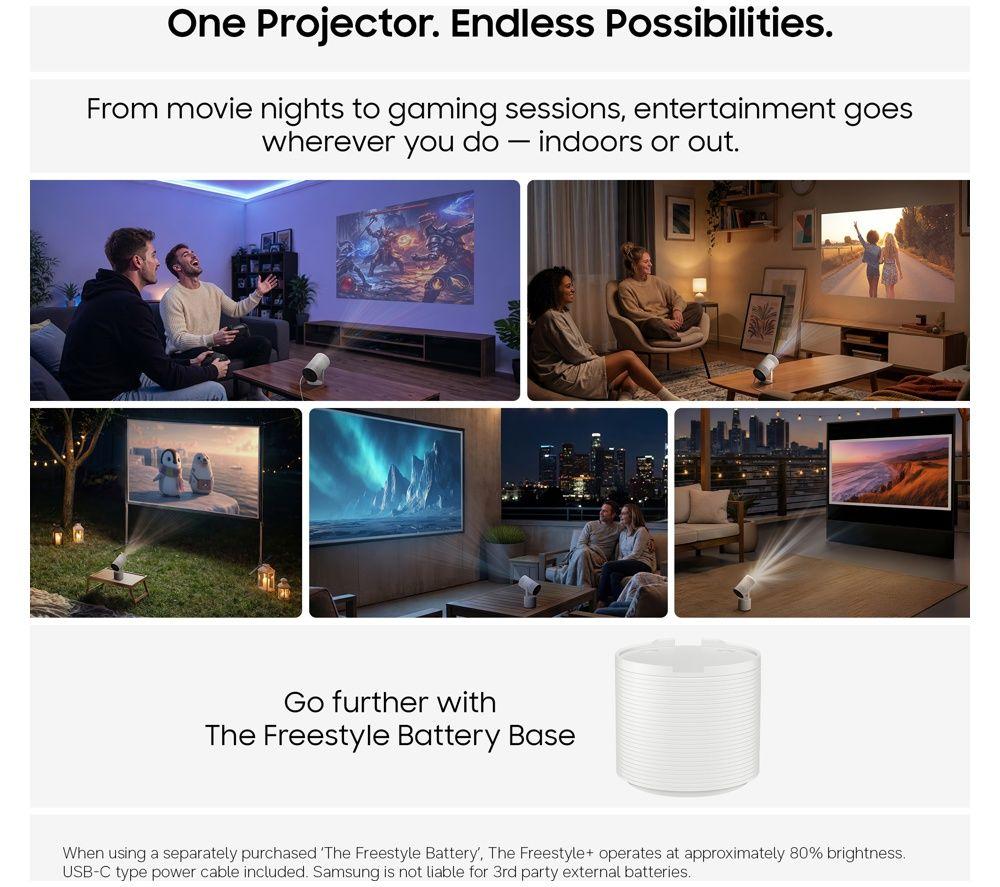 SAMSUNG The Freestyle+ SP-LFF3HLAXXXU Smart Full HD Portable Projector - White image number 6 of 11