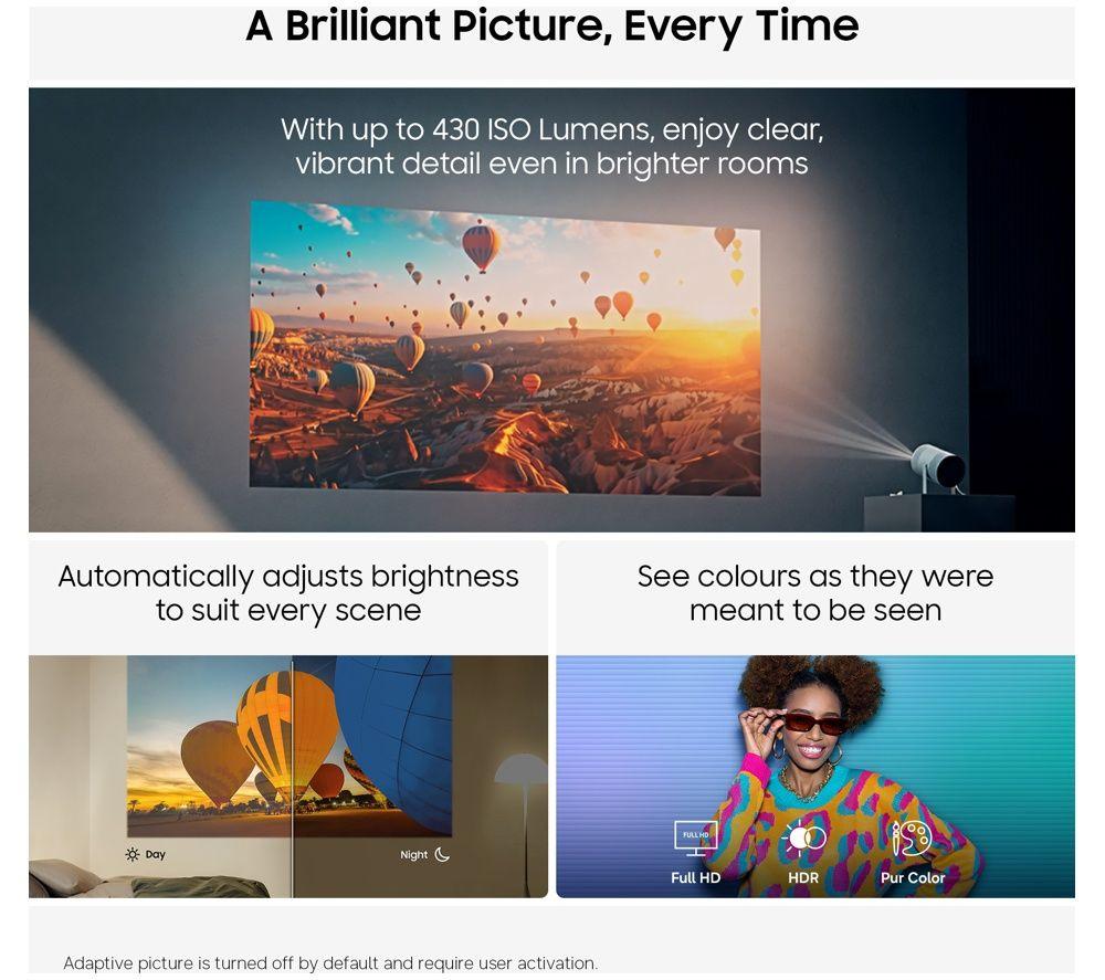 SAMSUNG The Freestyle+ SP-LFF3HLAXXXU Smart Full HD Portable Projector - White image number 10 of 11