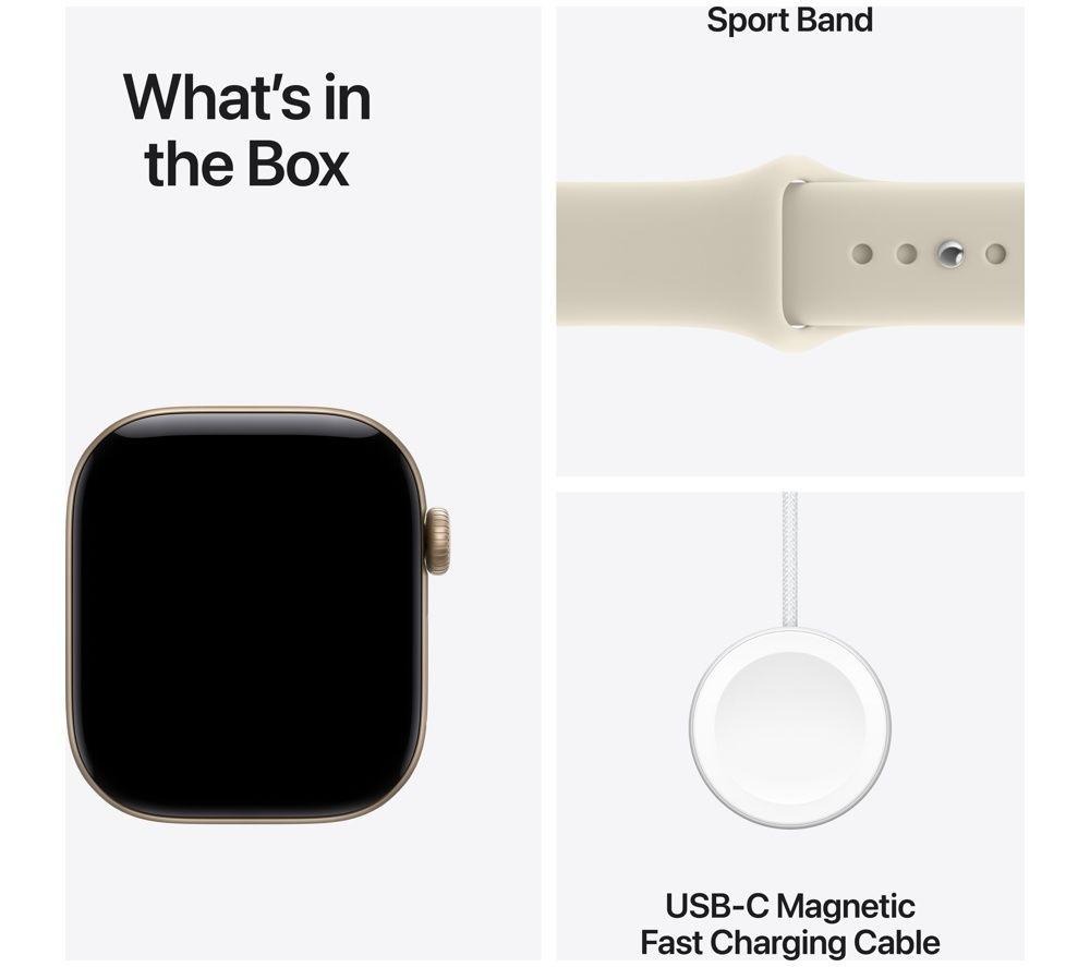 APPLE Watch Series 12 - 42 mm Light Gold Aluminum Case with Sand Sport Band, M/L image number 9 of 11
