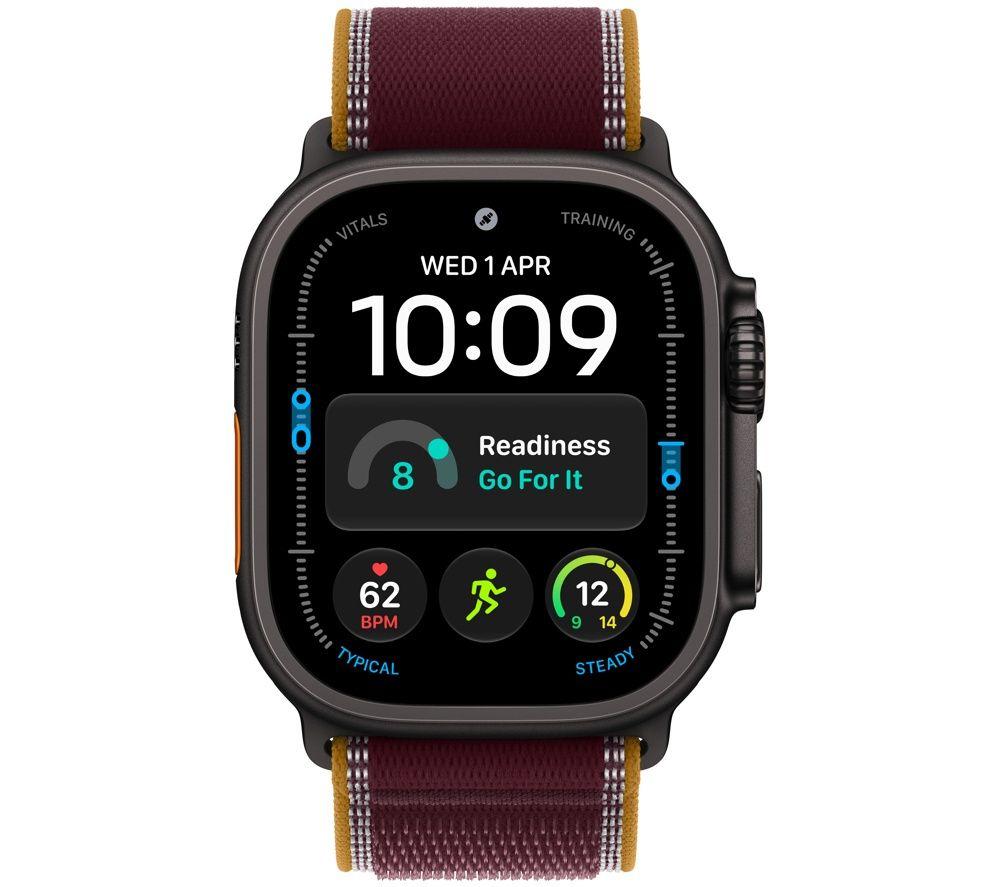 APPLE Watch Ultra 4 Cellular - 49 mm Black Titanium Case with Burgundy Trail Loop, S/M image number 2 of 10