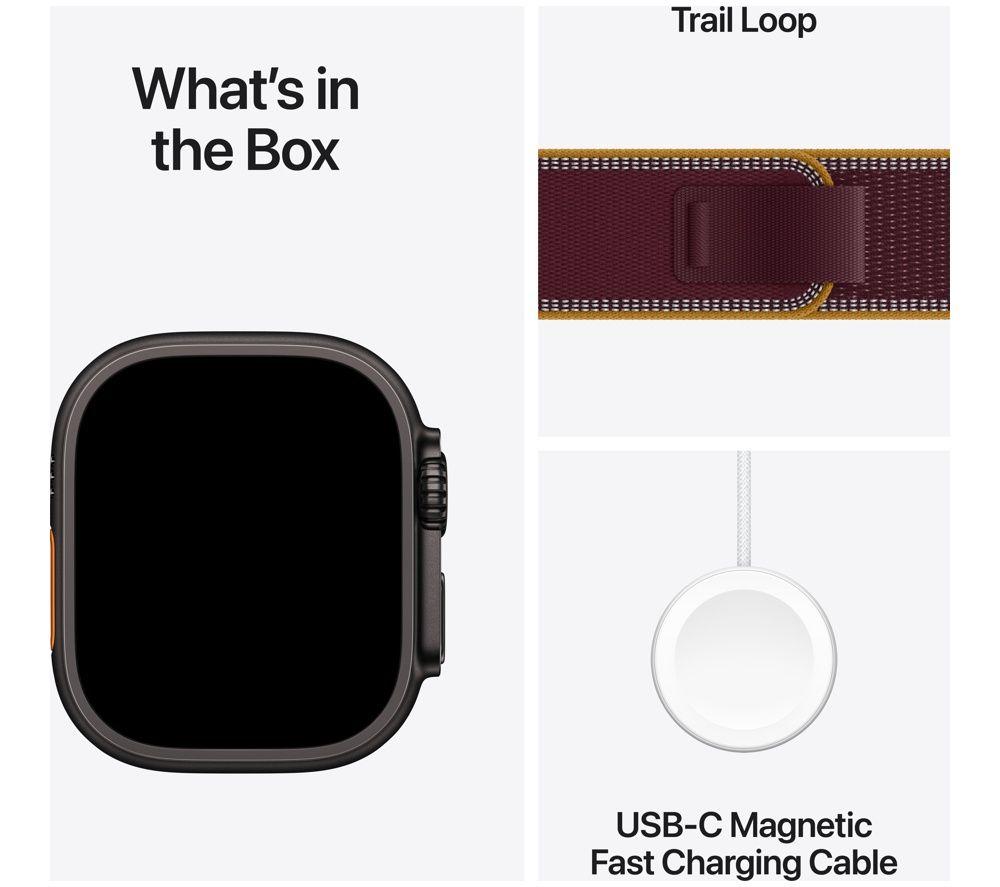 APPLE Watch Ultra 4 Cellular - 49 mm Black Titanium Case with Burgundy Trail Loop, S/M image number 8 of 10