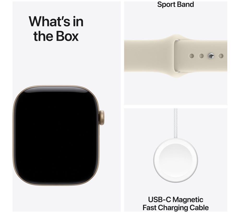 APPLE Watch Series 12 - 46mm Light Gold Aluminum Case with Sand Sport Band, S/M image number 8 of 9