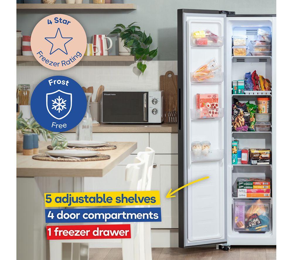 RUSSELL HOBBS RH90AFF201DI-WD American Style Fridge Freezer - Black Steel image number 3 of 10