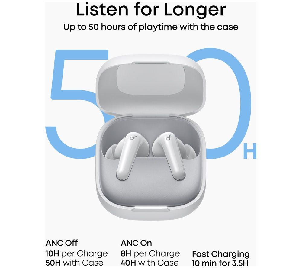 SOUNDCORE R60i Wireless Bluetooth Noise-Cancelling Earbuds - White image number 4 of 7