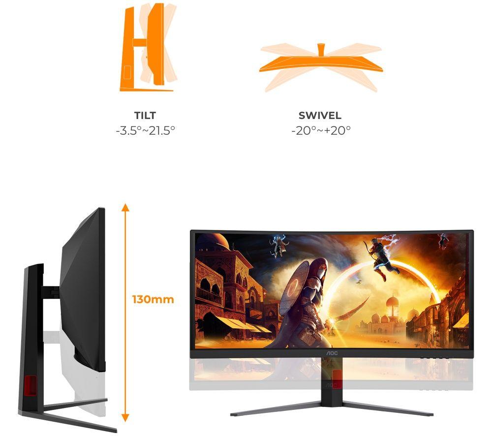 AOC CU34G4ZCA Wide Quad HD 34" Curved VA WLED Gaming Monitor - Black image number 3 of 3