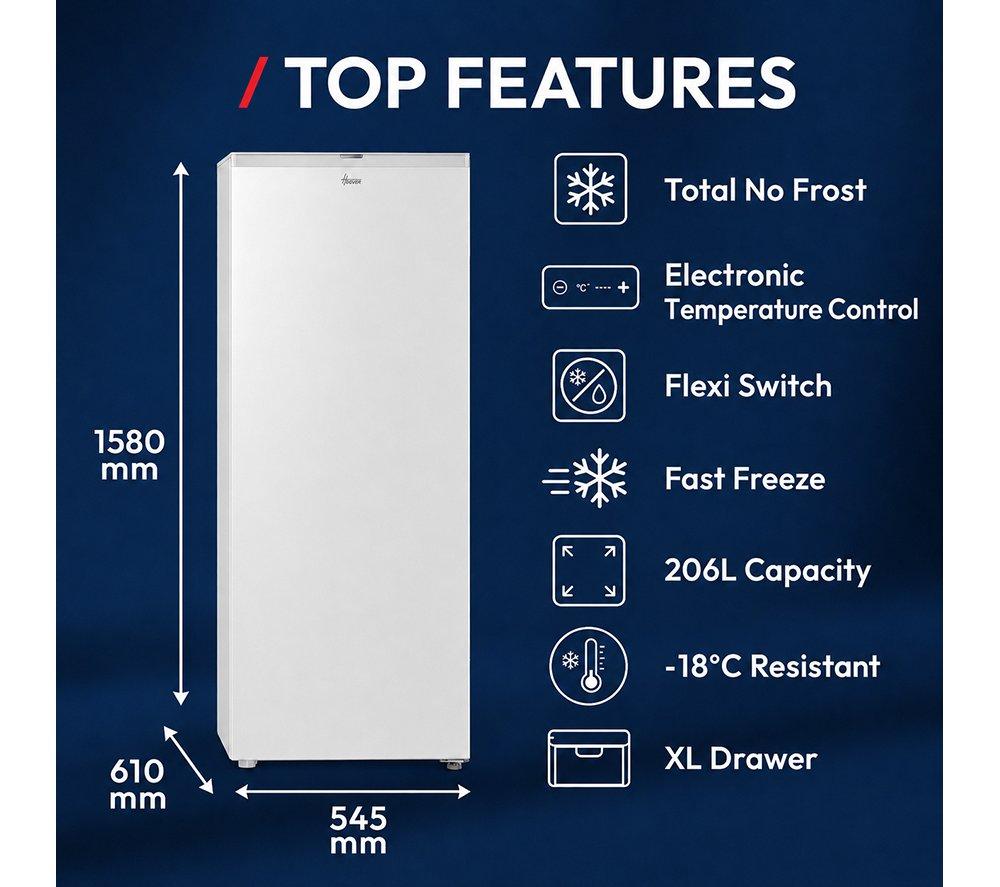 HOOVER HONUQ4T515EWK Total No Frost Tall Freezer - White image number 2 of 9