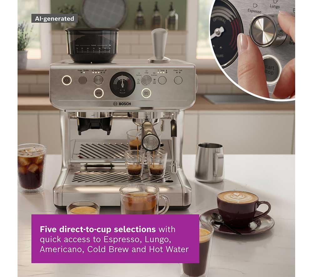 BOSCH Series 4 HomeCaf&eacute; PFG401C3 Semi-Automatic Bean to Cup Coffee Machine - Stainless Steel image number 3 of 15