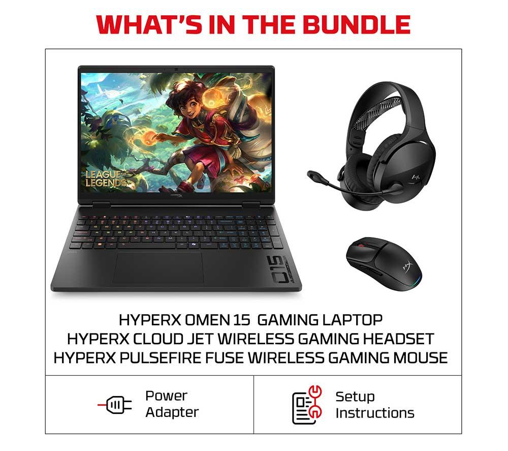 HP HyperX OMEN 15" Gaming Laptop (Intel&reg; Core&trade; Ultra 7, RTX 5060, 512 GB SSD), Gaming Mouse & Wireless Headset Bundle image number 2 of 30