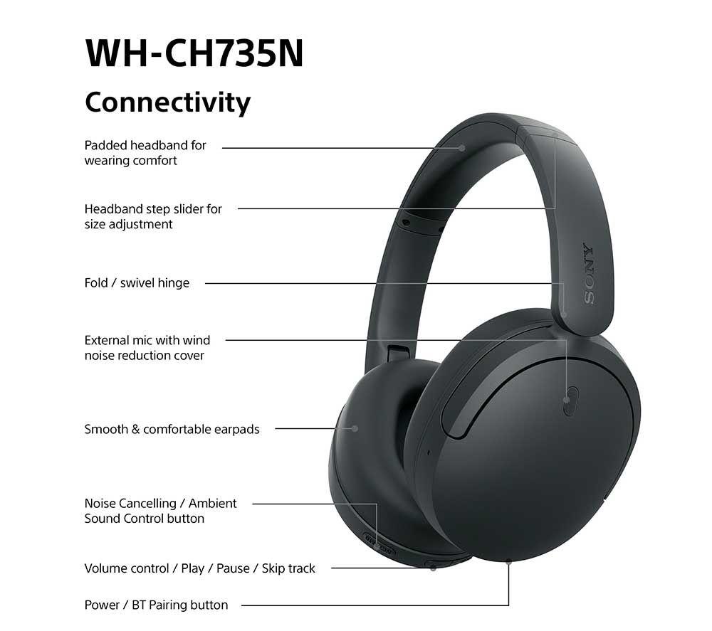 SONY WH-CH730NB Wireless Bluetooth Noise-Cancelling Headphones - Black image number 10 of 16