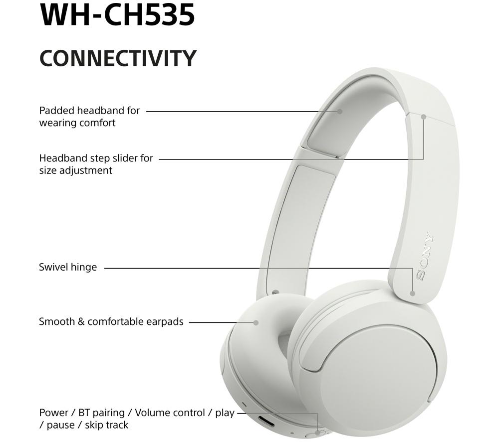 SONY WH-CH535 Wireless Bluetooth Headphones - White image number 13 of 13
