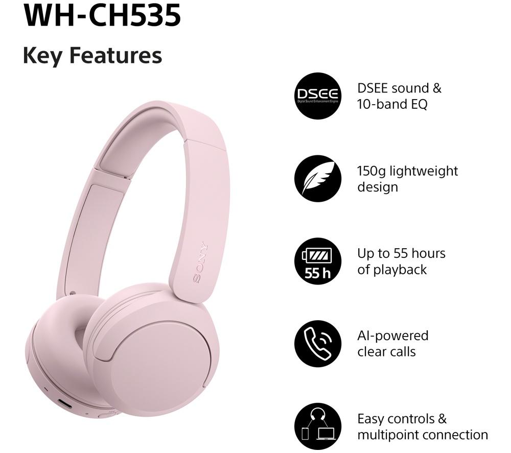 SONY WH-CH535 Wireless Bluetooth Headphones - Pink image number 2 of 13