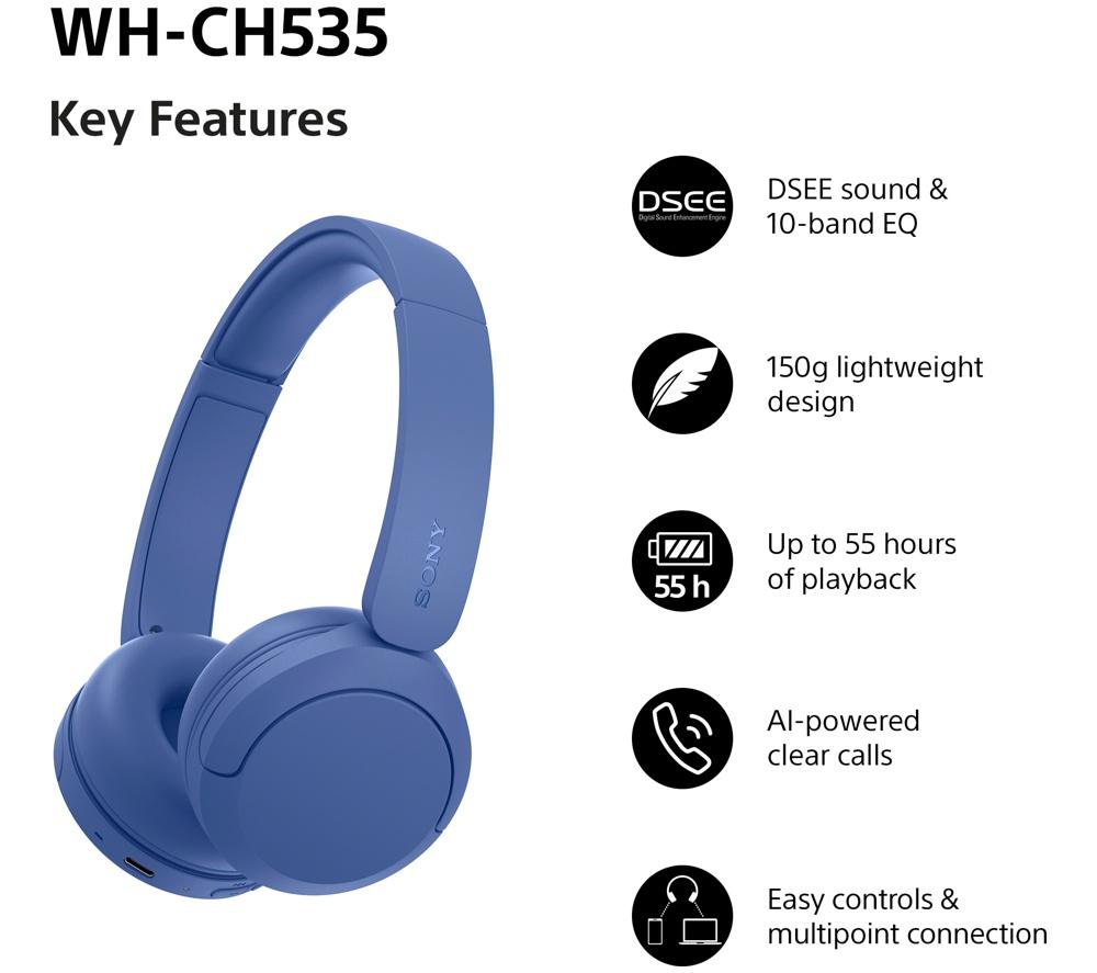 SONY WH-CH535 Wireless Bluetooth Headphones - Blue image number 2 of 13