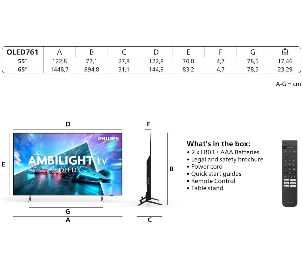 PHILIPS Ambilight OLED761 55" OLED 4K HDR Smart TV (2026) with Freely - 55OLED761/05 image number 15 of 16