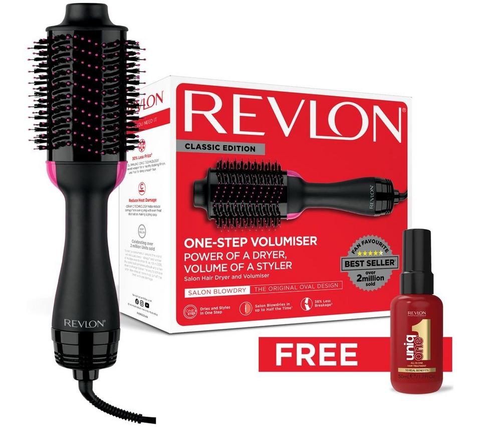 REVLON One-Step Volumiser Hot Air Styler with Unique One Hair Treatment - Black